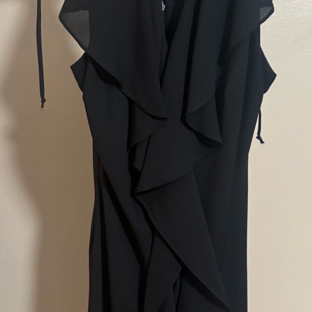 VENUS Black Asymmetrical Ruffled Cocktail Dress